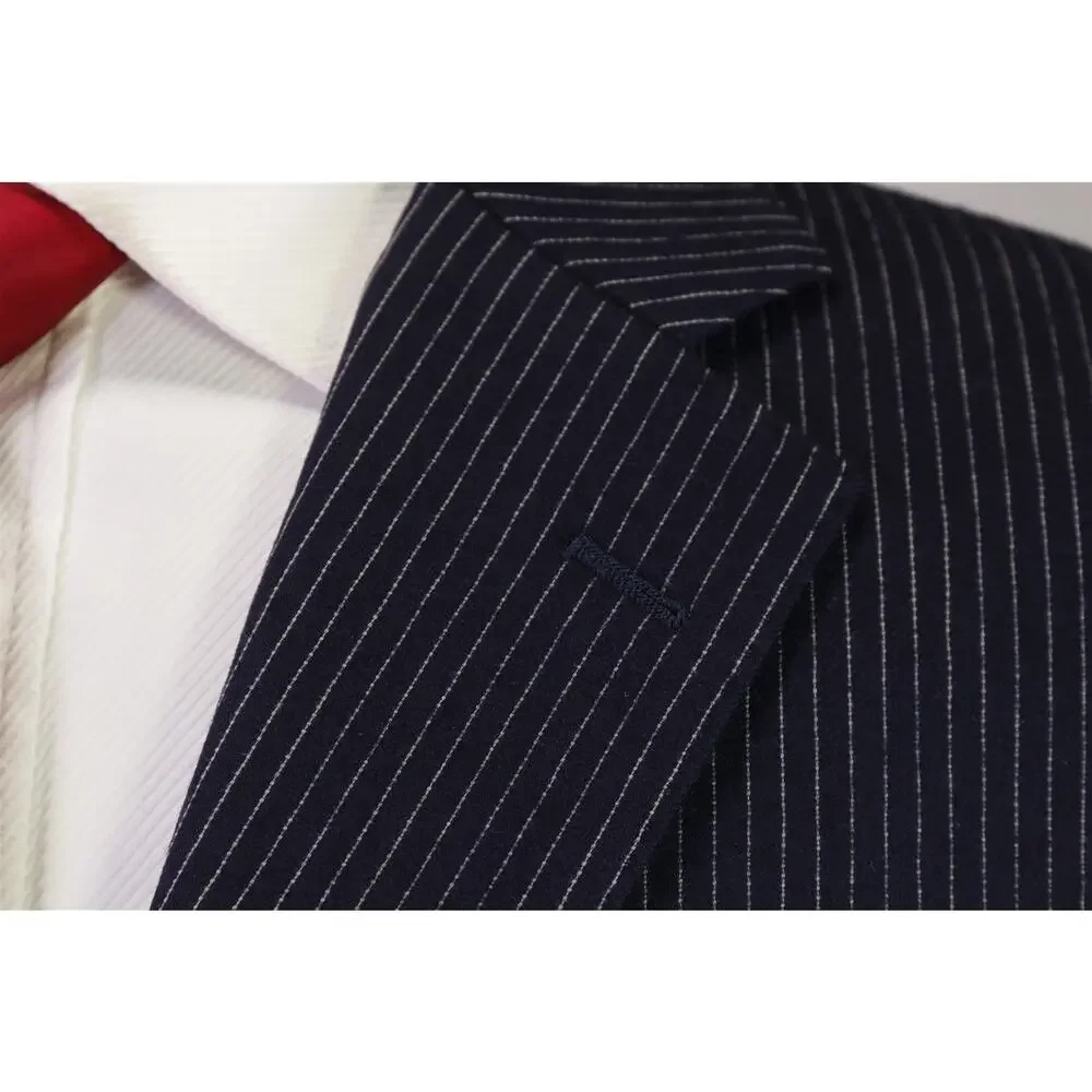 Richard James Savile Row Navy Blue Thin Striped British Wool 3/2 Lapel Suit 38R